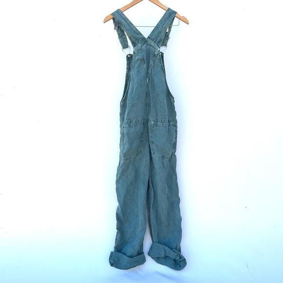 Sundance Hannah Overalls Green Herringbone Linen Vintage Wash XS - Picture 5 of 9